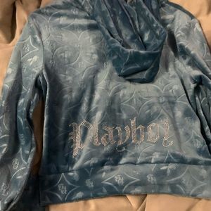 PLAYBOY, blue zip up hoodie, size small